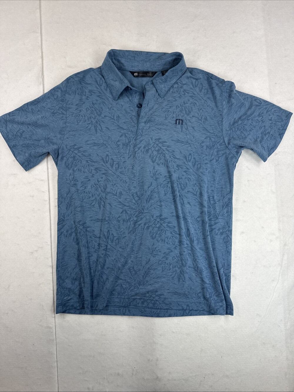 Travis Mathew Boys Youth Large Blue Tropical Palm Leaf Golf Polo Shirt L